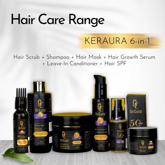 KERAURA 6-in-1 Haircare Range- Hair Scrub + Shampoo + Hair Mask + Hair Growth Serum + Leave-In Conditioner + Hair SPF